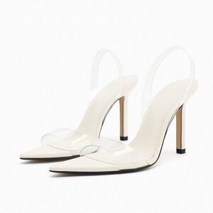 Zara White High Heel Vinyl Sandals